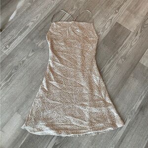 Abercrombie & Fitch White Tan Cheetah Print Slip Dress Small